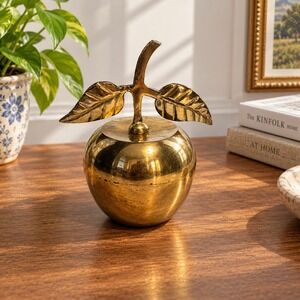 Vintage Handmade Solid Brass Apple Bell Gold Tone India Decor Teacher Gift